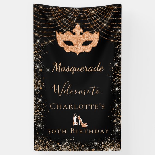 Banderoles Parties scintillant en or noir mascarade fête d'an (Vertical)