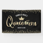 Banderoles Parties scintillant en or noir Quinceañera Accueil (Horizontal)