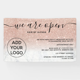 Banderoles parties scintillant en or rose ombre logo marbre N