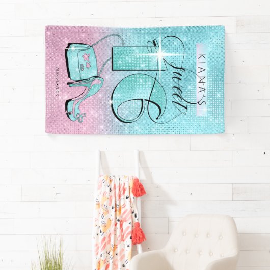 Banderoles Parties scintillant et brillant 16 Turquoise/rose  (En situation)