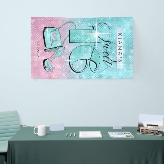 Banderoles Parties scintillant et brillant 16 Turquoise/rose  (Salon professionnel)