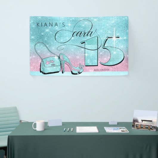 Banderoles Parties scintillant et brillant Quinceanera Turquo (Salon professionnel)
