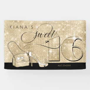 Banderoles Parties scintillant et brillant Sweet 16 Black/Gol