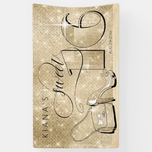 Banderoles Parties scintillant et brillant Sweet 16 Gold Hor  (Vertical)