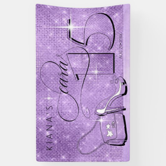 Banderoles Parties scintillant et brille Quinceanera Violet H (Vertical)