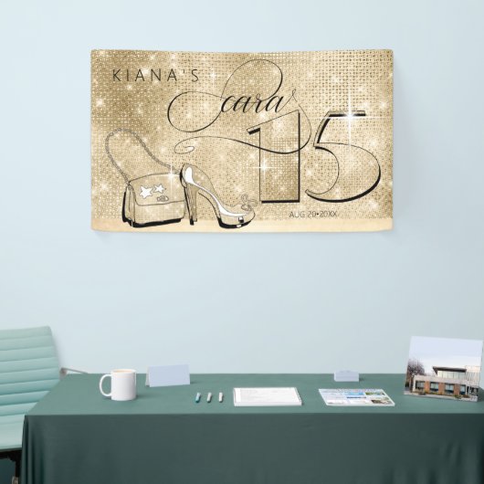 Banderoles Parties scintillant et Quinceanera Gold Hor ID701 (Salon professionnel)