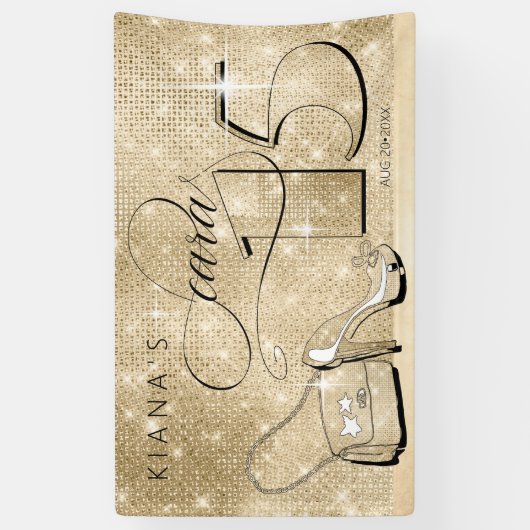 Banderoles Parties scintillant et Quinceanera Gold Hor ID701 (Vertical)