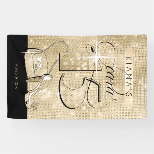 Banderoles Parties scintillant et Shine Quinceanera Black/Gol (Horizontal)