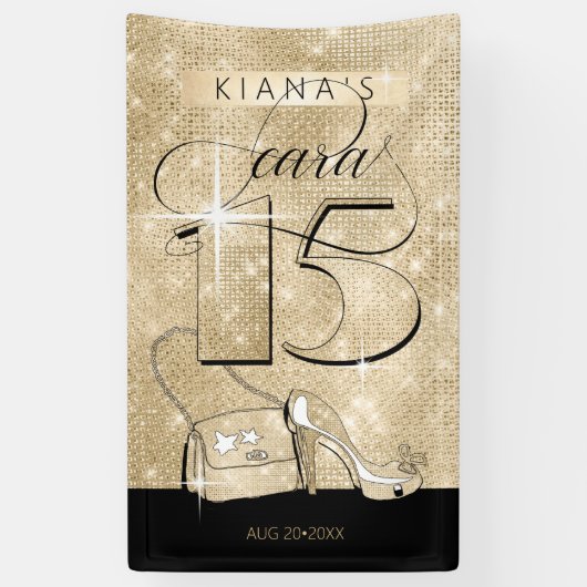 Banderoles Parties scintillant et Shine Quinceanera Black/Gol (Vertical)