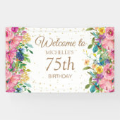Banderoles Parties scintillant florale rose jaune 75e anniver (Horizontal)