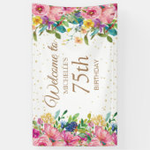 Banderoles Parties scintillant florale rose jaune 75e anniver (Vertical)