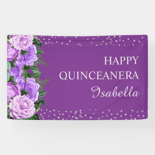 Banderoles Parties scintillant florale violette Rose Joyeuse  (Horizontal)