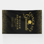 Banderoles Parties scintillant moderne Noir et Or Graduation (Horizontal)