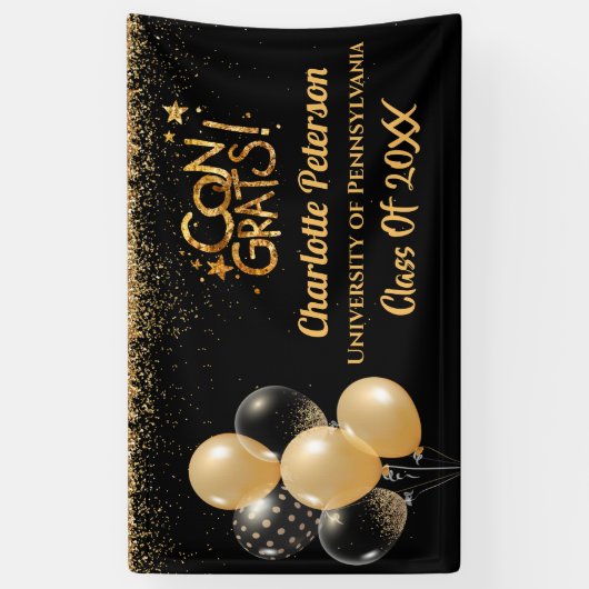Banderoles Parties scintillant moderne Noir et Or Graduation  (Vertical)