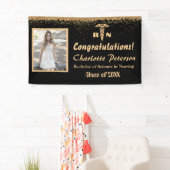 Banderoles Parties scintillant moderne Noir & Or Infirmière G (En situation)