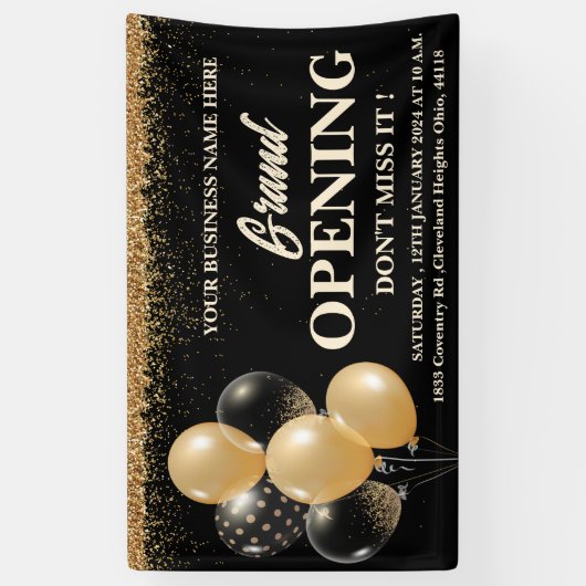 Banderoles Parties scintillant Noir & Or Ballons Grand Ouvert (Vertical)