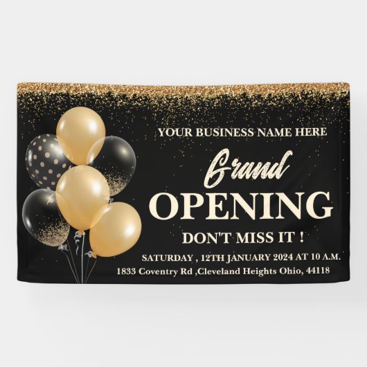 Banderoles Parties scintillant Noir & Or Ballons Grand Ouvert (Horizontal)