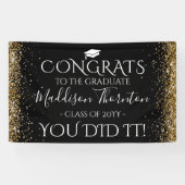 Banderoles Parties scintillant Noir & Or Félicitations Gradua (Horizontal)