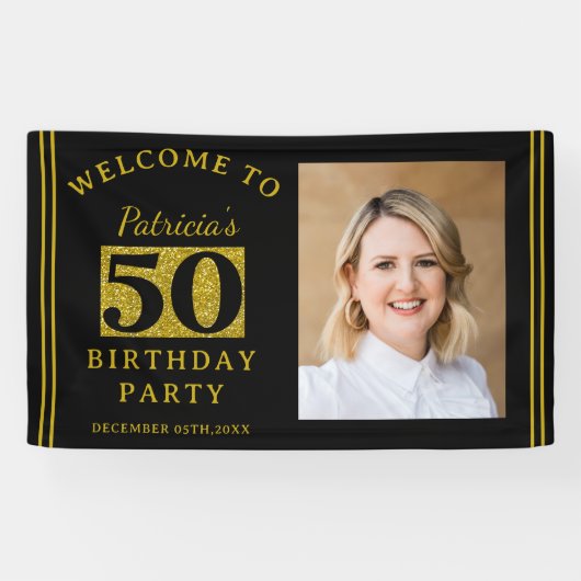 Banderoles Parties scintillant Noire et Or 50e anniversaire d (Horizontal)