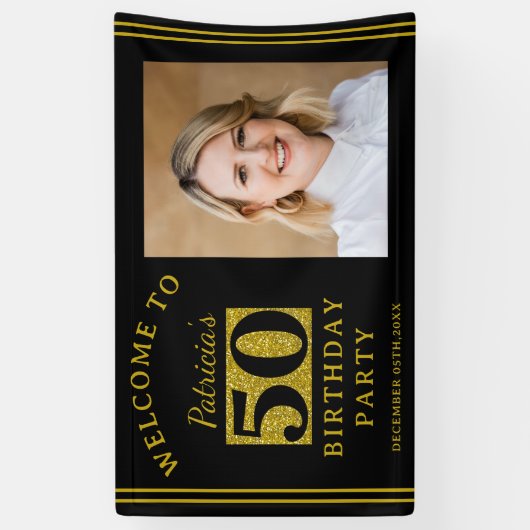 Banderoles Parties scintillant Noire et Or 50e anniversaire d (Vertical)