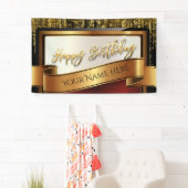 Banderoles Parties scintillant noire et or Joyeux anniversair (En situation)