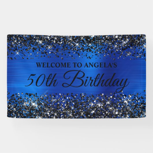 Banderoles Parties scintillant noire Royal Blue 50th Birthday (Horizontal)