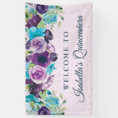 Banderoles Parties scintillant or bleu violet Floral Quinceañ (Vertical)