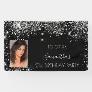 Banderoles Parties scintillant photo noir argent d'anniversai