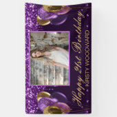 Banderoles Parties scintillant pourpre et ballons d'or Annive (Vertical)