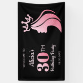 Banderoles Parties scintillant Queen Crown rose Noir 30e anni (Vertical)