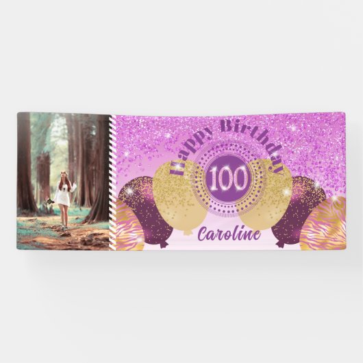 Banderoles Parties scintillant rose 100e anniversaire & Ballo (Horizontal)