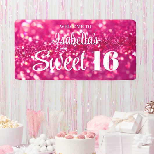 Banderoles Parties scintillant rose chaud glam Sweet 16 Anniv