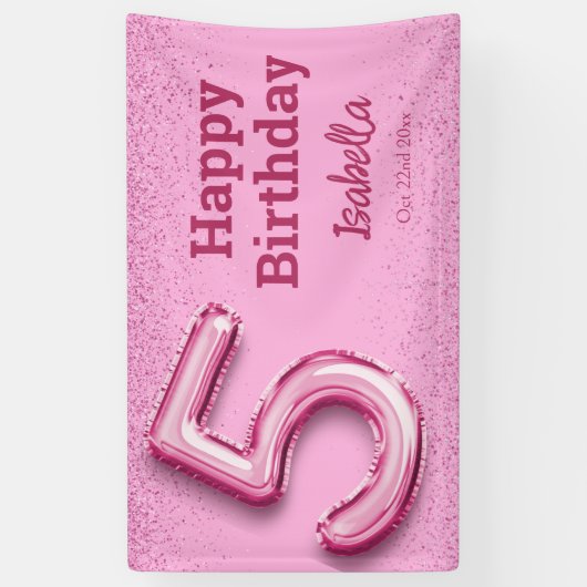 Banderoles Parties scintillant rose mignon ballon no.5 girly (Vertical)