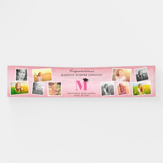 Banderoles Parties scintillant rose Monogramme 10 Photo Gradu (Horizontal)