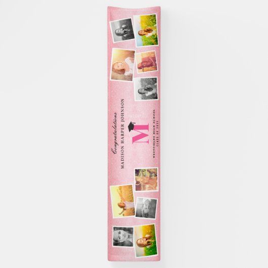 Banderoles Parties scintillant rose Monogramme 10 Photo Gradu (Vertical)