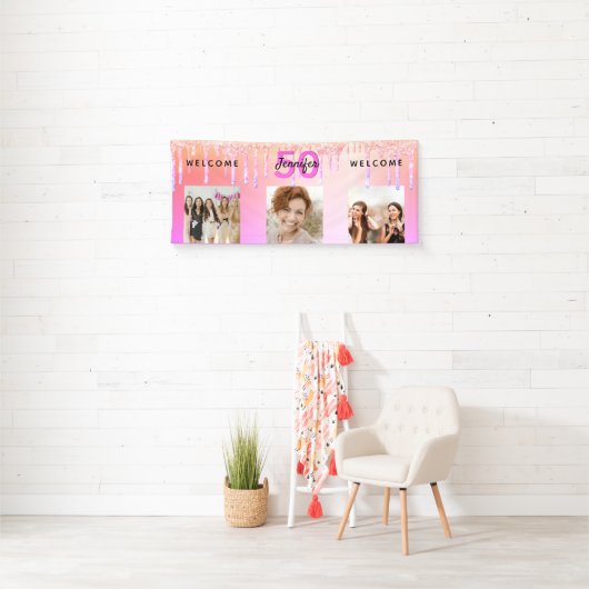 Banderoles Parties scintillant rose violet d'anniversaire gou (En situation)