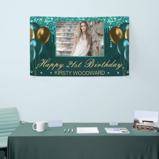 Banderoles Parties scintillant turquoise avec Ballons d'or An (Salon professionnel)