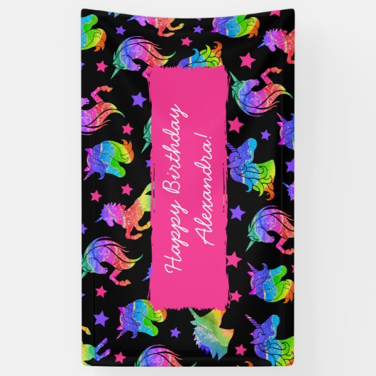 Banderoles Parties scintillant Unicorn Arc-en-ciel Prénom Joy (Vertical)