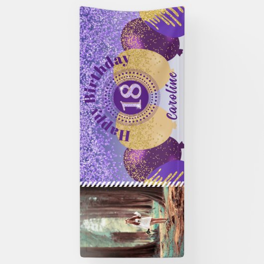 Banderoles Parties scintillant violette 18e anniversaire & ba (Vertical)