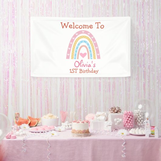Banderoles Pastel Boho Arc En Ciel Avec Coeur anniversaire Bi (Fête)