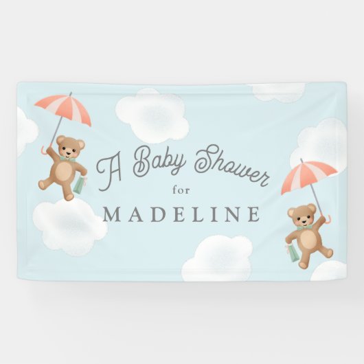 Banderoles Pastel Classic Teddy Bear Peach Blue Baby shower (Horizontal)