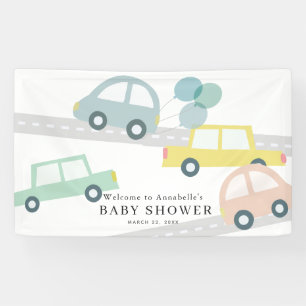 Banderoles Pastel Color Cars Balloons Blanc Baby shower garço