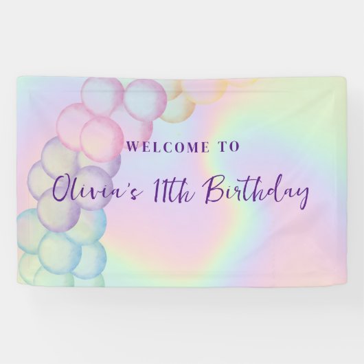 Banderoles Pastel Iridescente Balloon Arch Anniversaire Bienv (Horizontal)