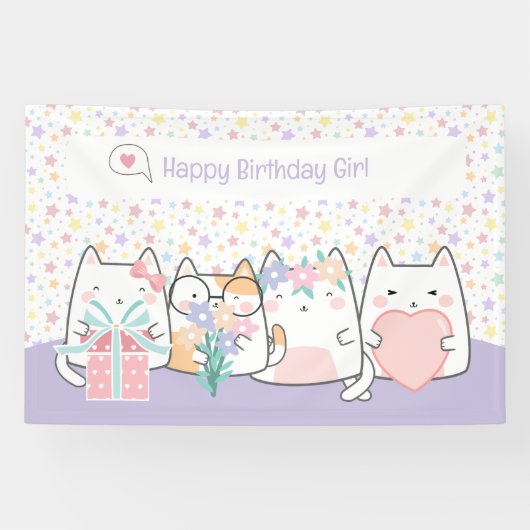 Banderoles Pastel Kawaii Chat Fiends Salutation Dodon Cartoon (Horizontal)