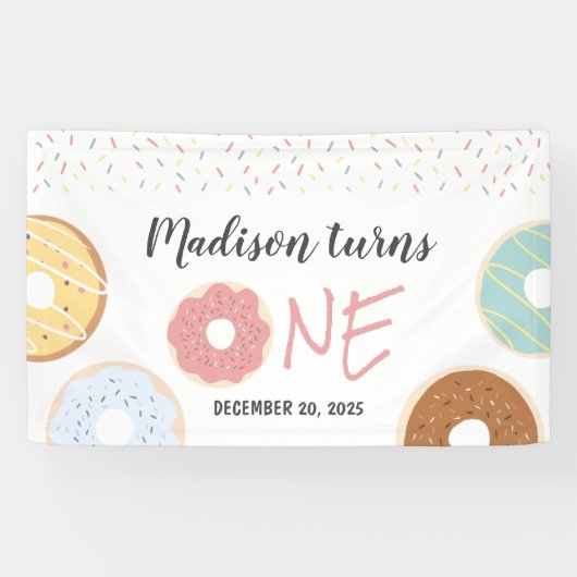 Banderoles Pastel moderne Donuts et arroses premier anniversa (Horizontal)