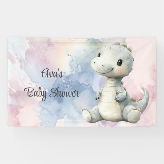 Banderoles Pastel Paint Splash Adorable Dinosaur Baby shower (Horizontal)