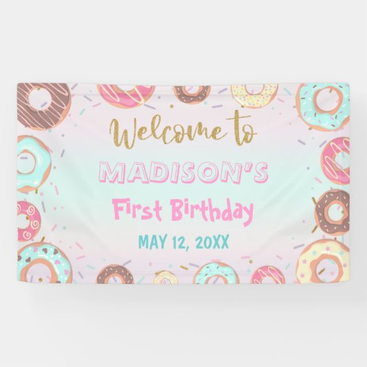 Banderoles Pastel Pink Donut Anniversaire Croissance (Horizontal)