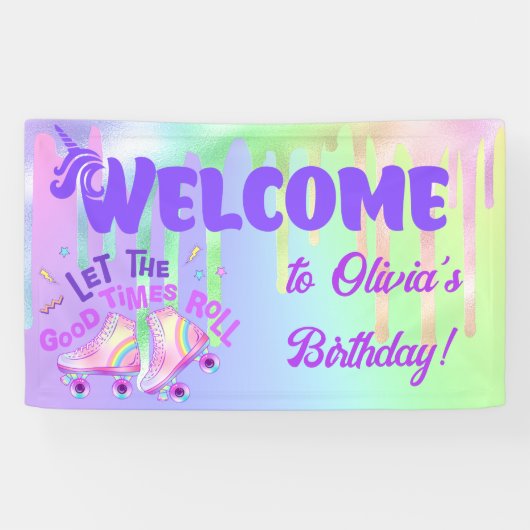 Banderoles Pastel Rainbow | Patinage à rouleaux Anniversaire (Horizontal)