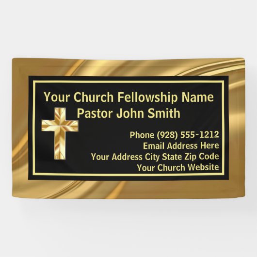 Banderoles Pasteur Eglise Elegant Or Et Noir (Horizontal)