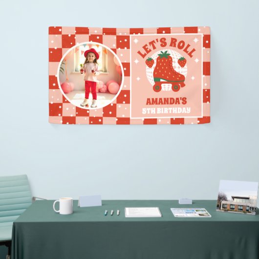 Banderoles Patins aux fraises | Patinage à roulettes Rétro An (Salon professionnel)